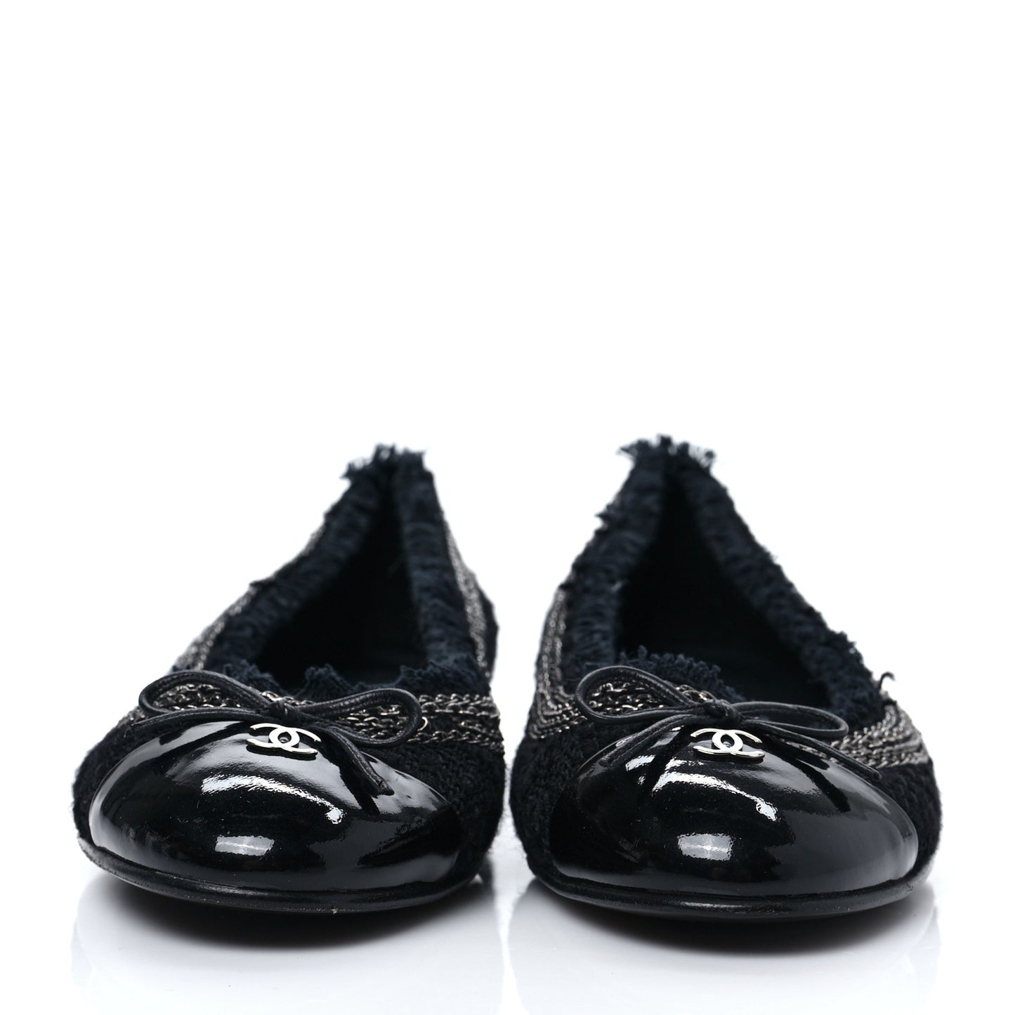 Tweed Patent Cap Toe Ballerina Flats 40 Black