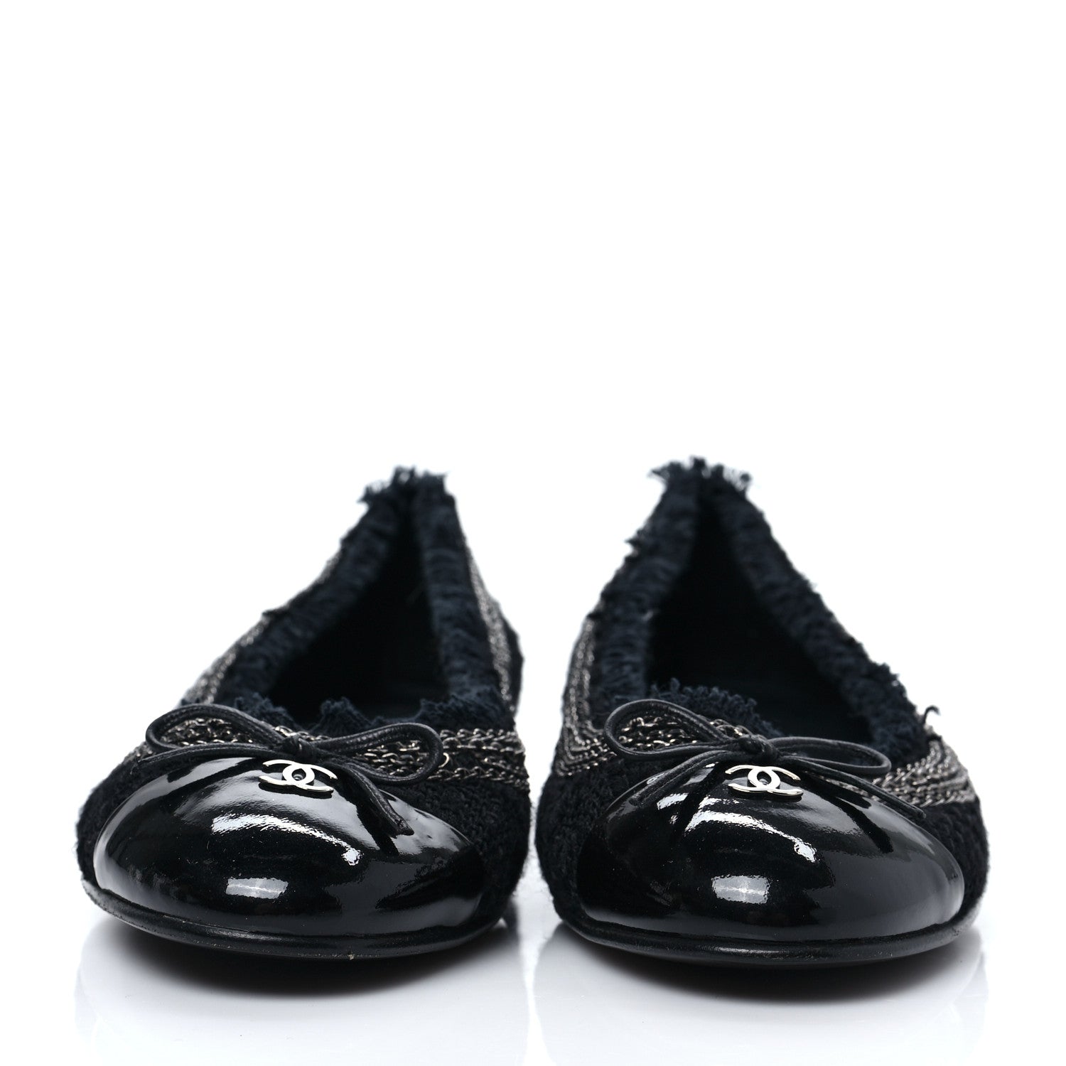 Chanel Tweed Patent Cap Toe Ballerina Flats 40 Black 2 of 8