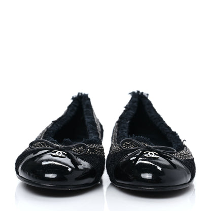 Chanel Tweed Patent Cap Toe Ballerina Flats 40 Black 2 of 8