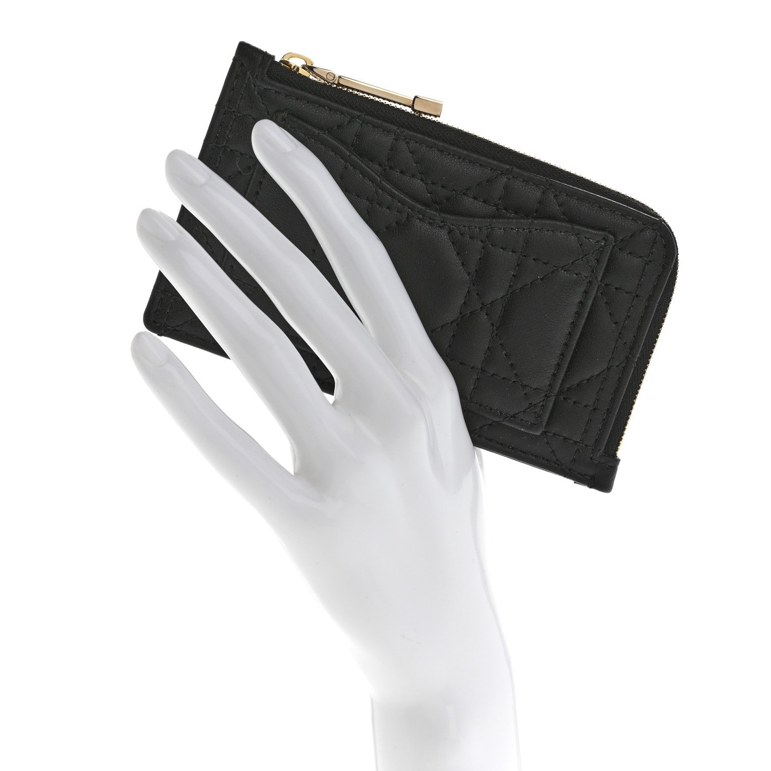 Christian Dior Supple Calfskin Cannage Lady Dior Cosmos Zipped Card Holder Black 2 of 8