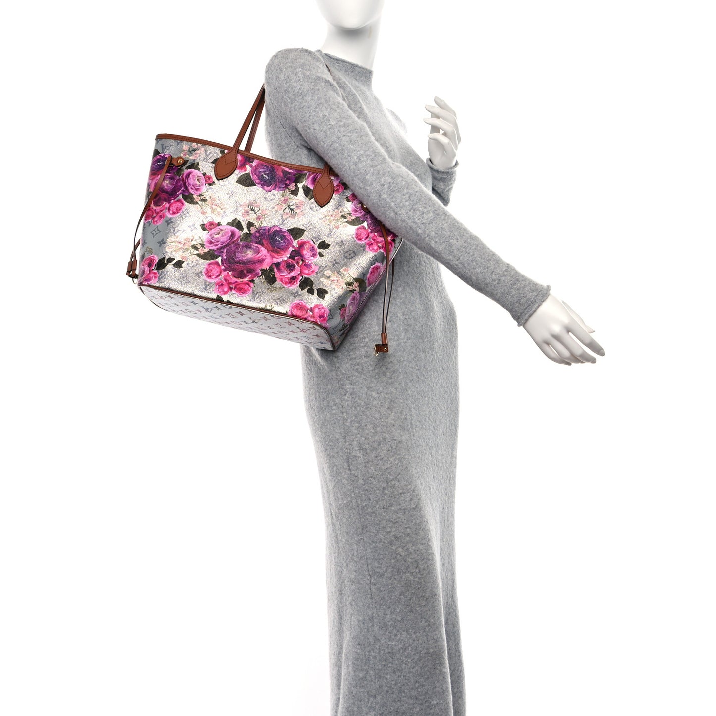 Metallic Monogram LV Garden Neverfull MM Silver
