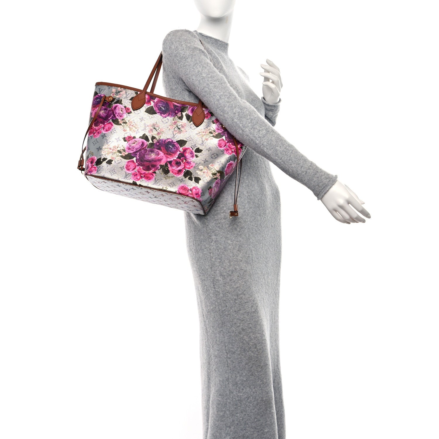 Louis Vuitton Metallic Monogram LV Garden Neverfull MM Silver 2 of 9