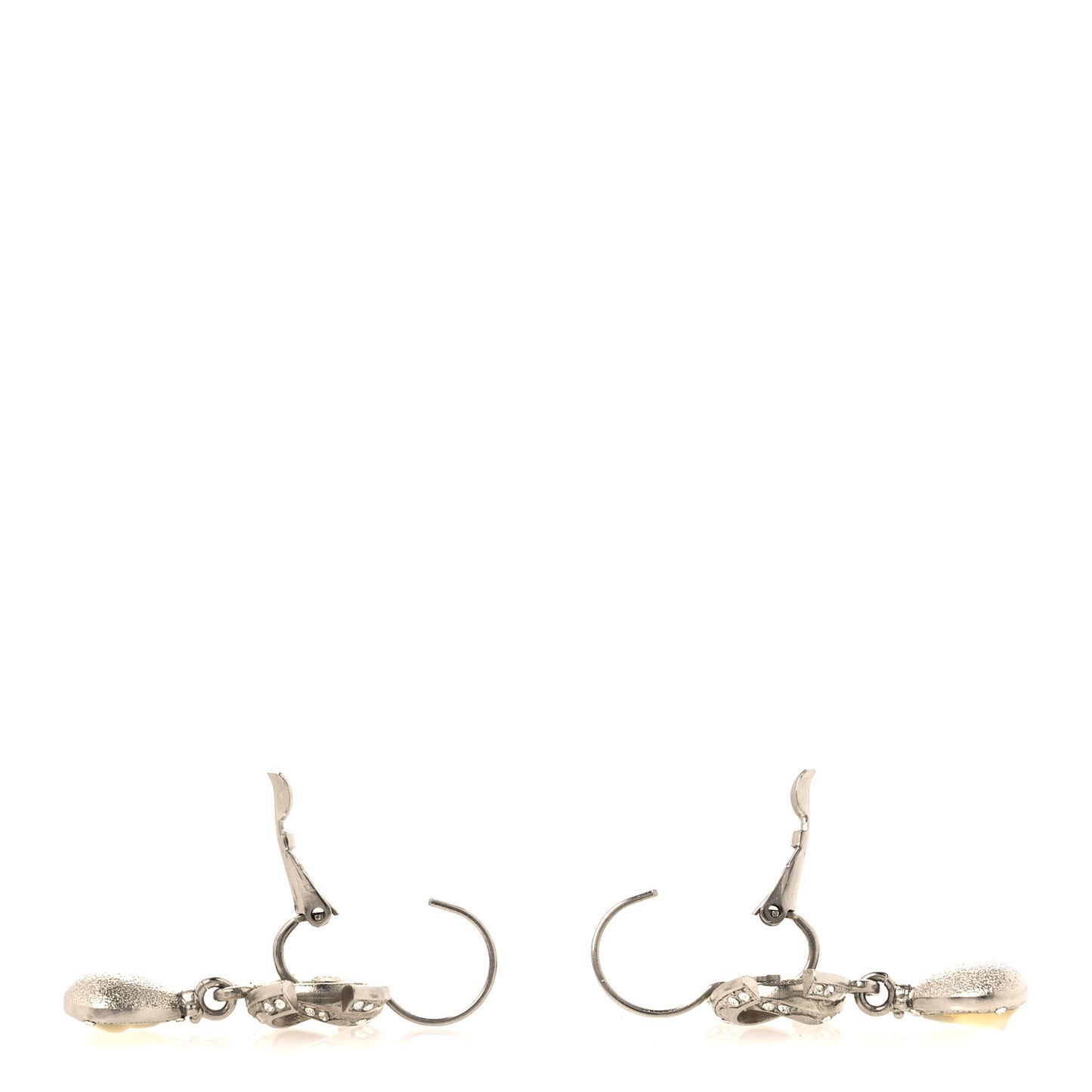 Pearl Crystal CC Drop Earrings Silver Pearly White
