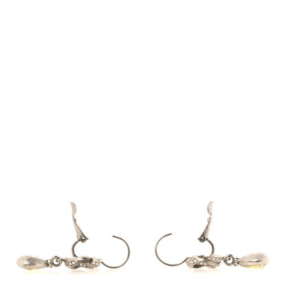 Chanel Pearl Crystal CC Drop Earrings Silver Pearly White 3 of 4