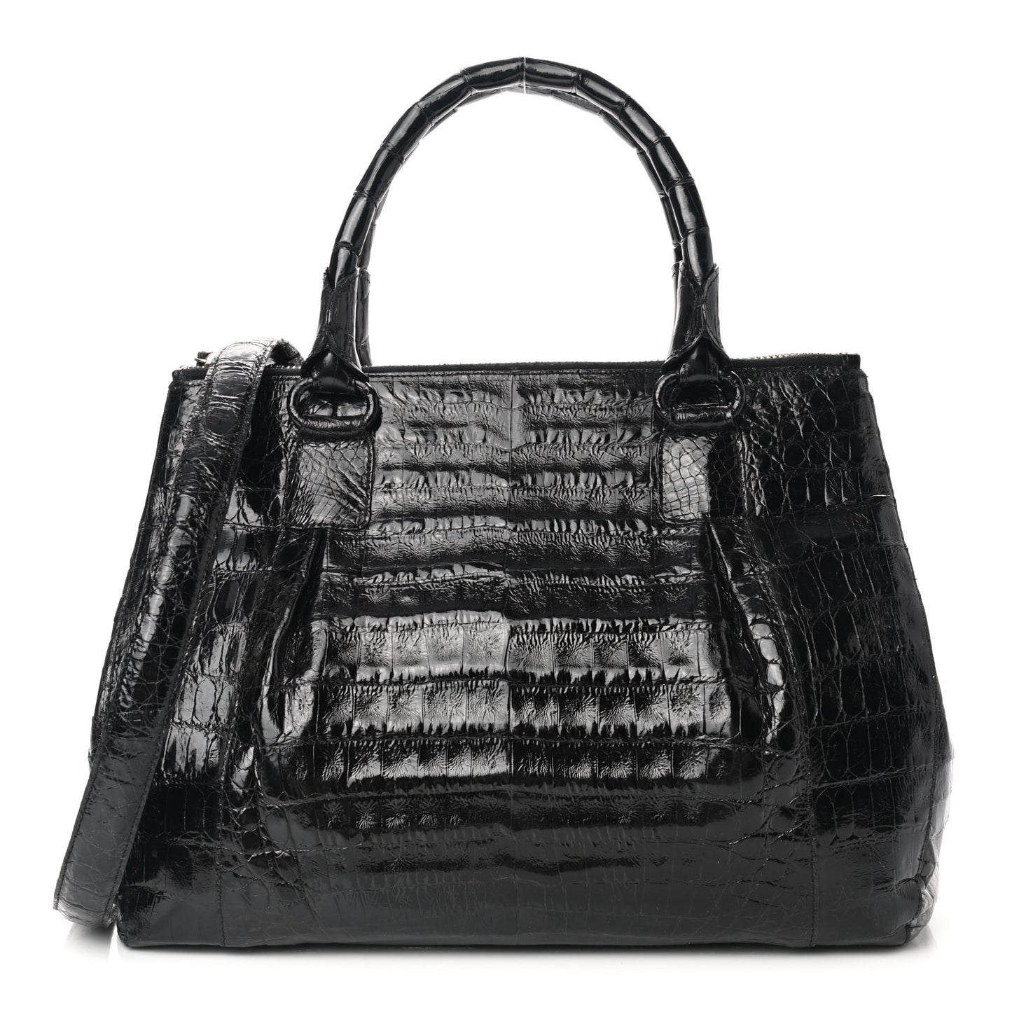 Crocodile Top Handle Satchel Black