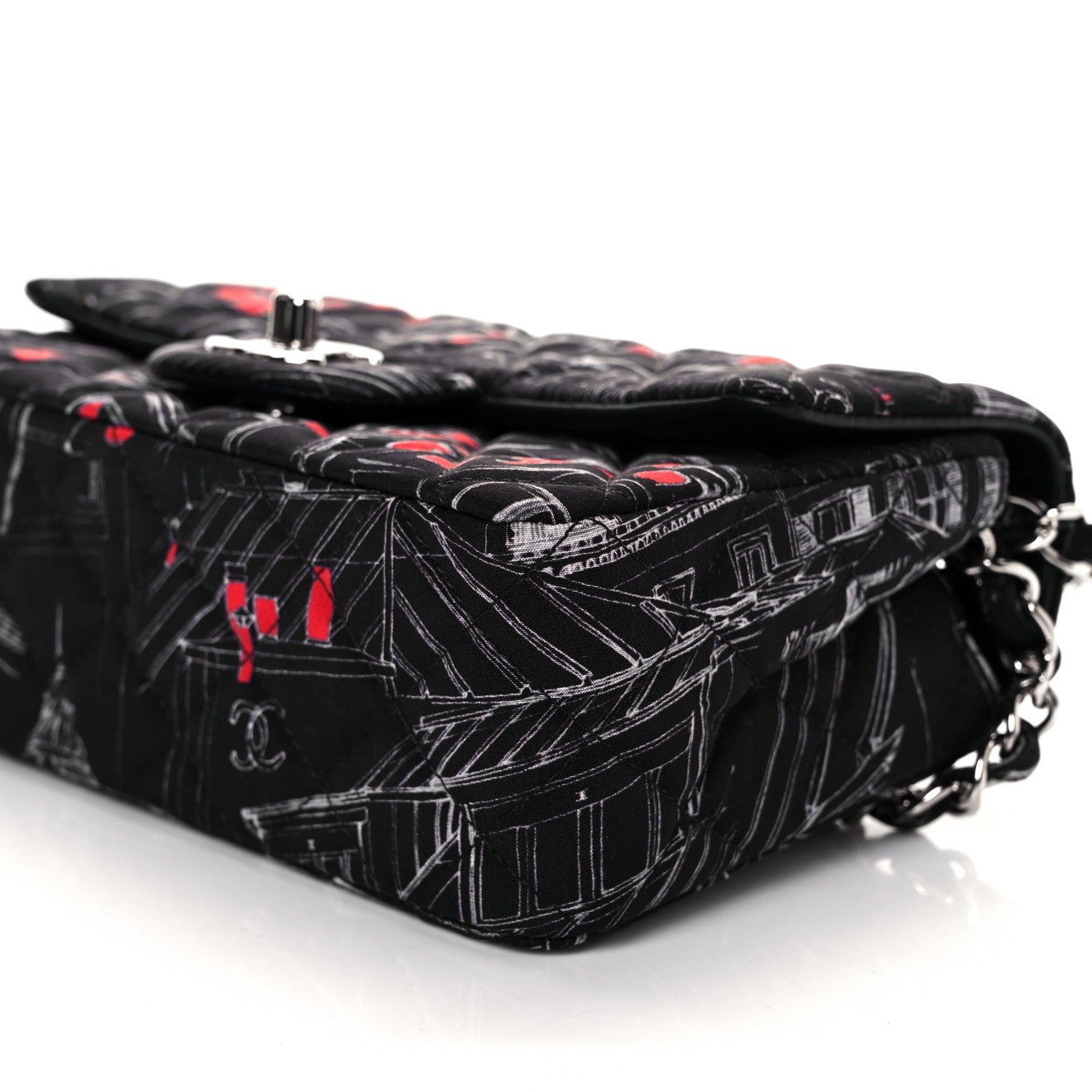 Chanel Fabric Printed Paris Rooftops Quilted Mini Rectangular Flap Black Red White 23 of 30