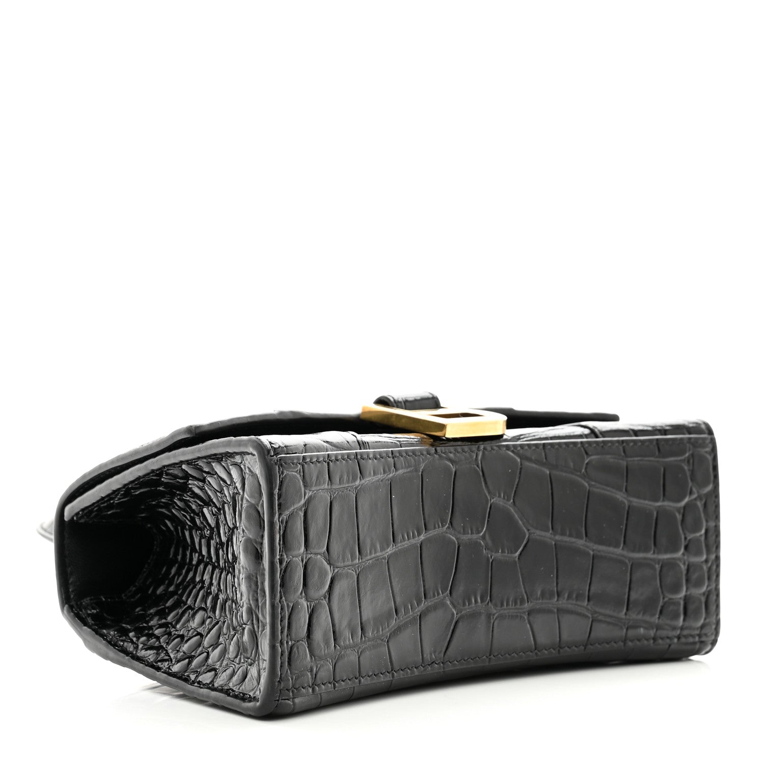 Balenciaga Shiny Calfskin Crocodile Embossed Hourglass Top Handle Bag XS Black 4 of 11
