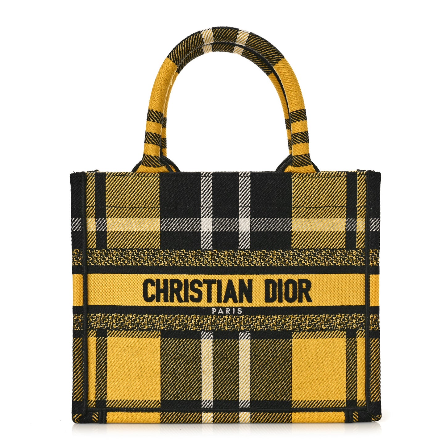Canvas Embroidered Small Tartan Check Book Tote Yellow Multicolor