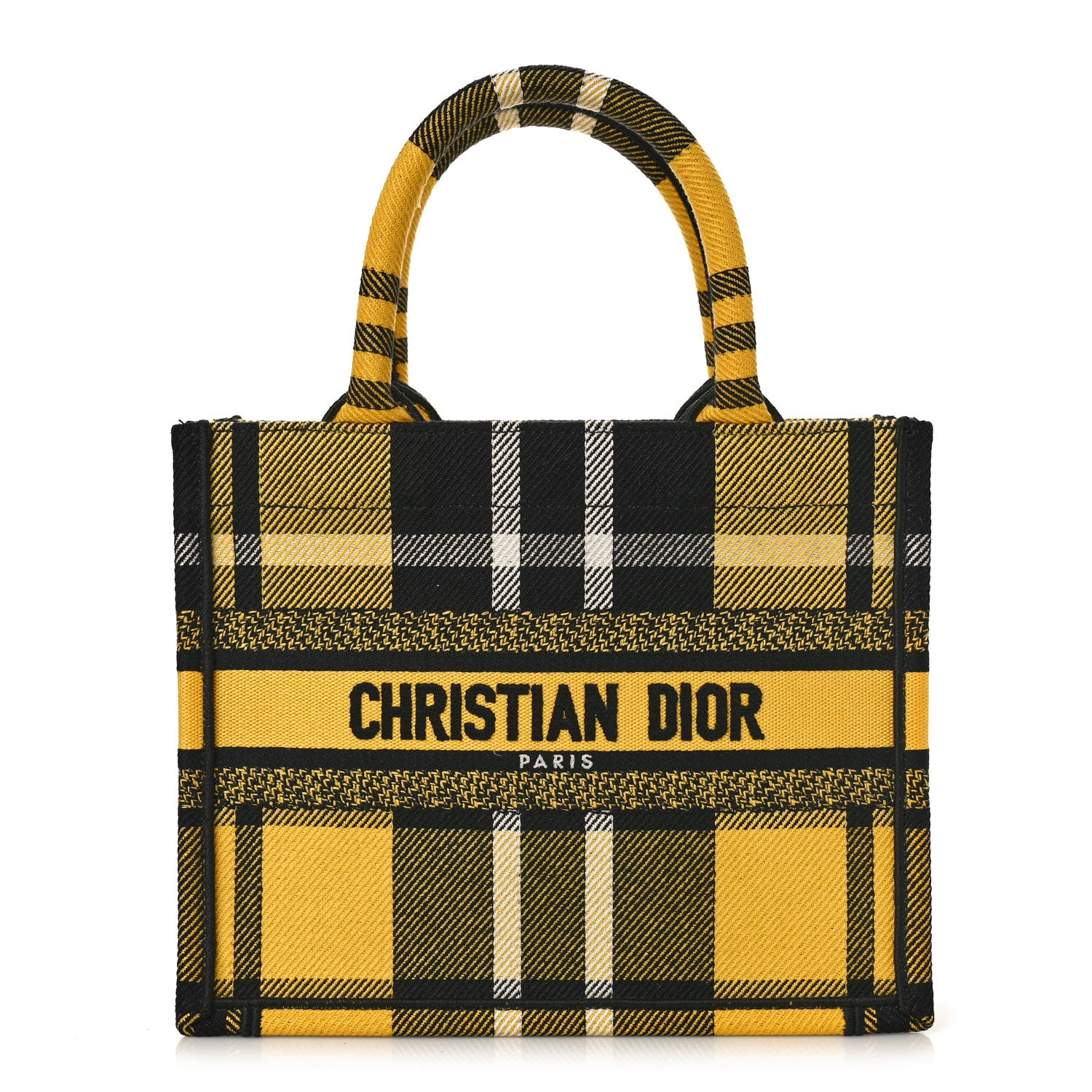 Christian Dior Canvas Embroidered Small Tartan Check Book Tote Yellow Multicolor 1 of 8