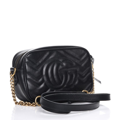 Gucci Calfskin Matelasse Mini GG Marmont Chain Shoulder Bag Black 3 of 7