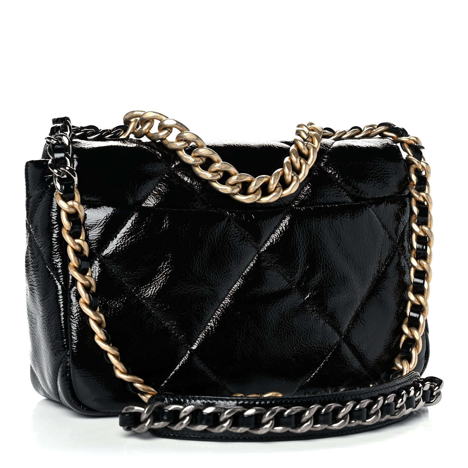 Chanel Shiny Crumpled Calfskin Quilted Medium Chanel 19 Flap Black 3 of 12