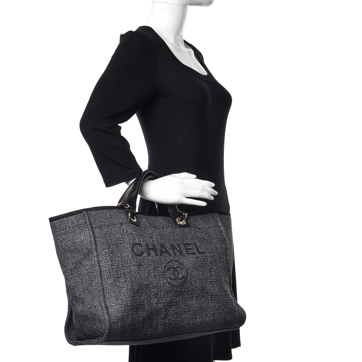 Chanel Woven Straw Raffia Large Deauville Tote Grey 3 of 10