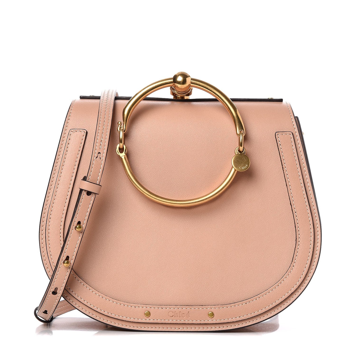 Calfskin Suede Medium Nile Bracelet Bag Biscotti Beige