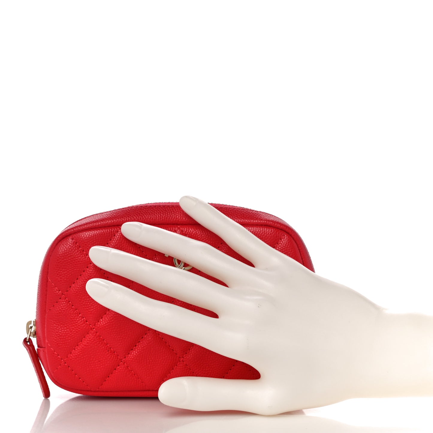 Caviar Quilted Small Curvy Pouch Cosmetic Case Red