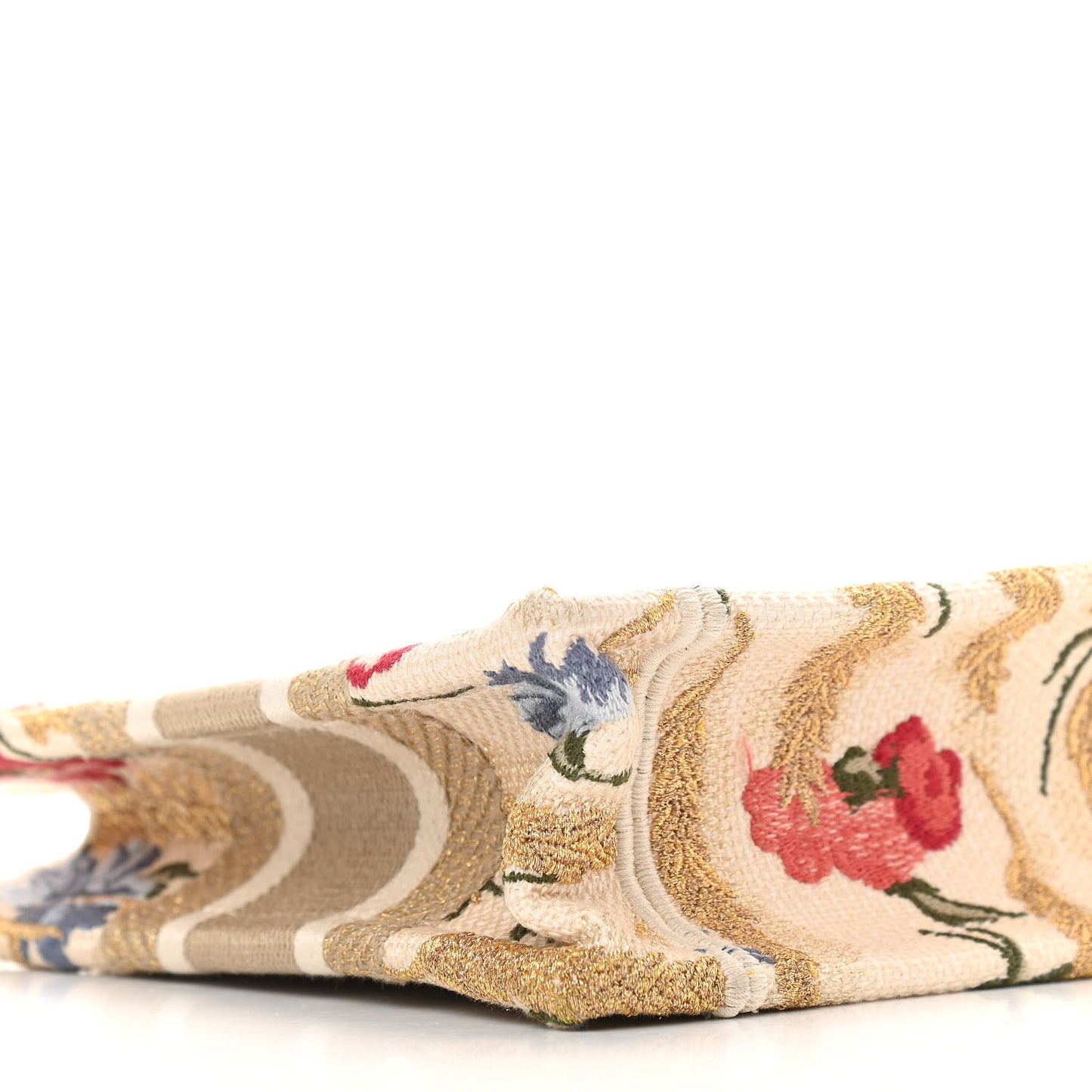 Canvas Embroidered Hibiscus Printed Mini Book Tote Beige Multicolor