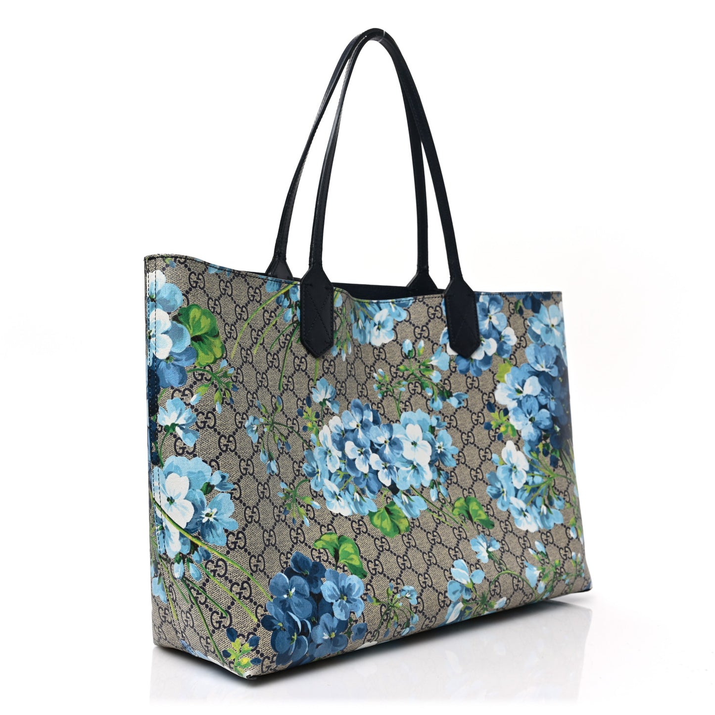 GG Supreme Monogram Blooms Medium Reversible Tote Beige Blue Navy