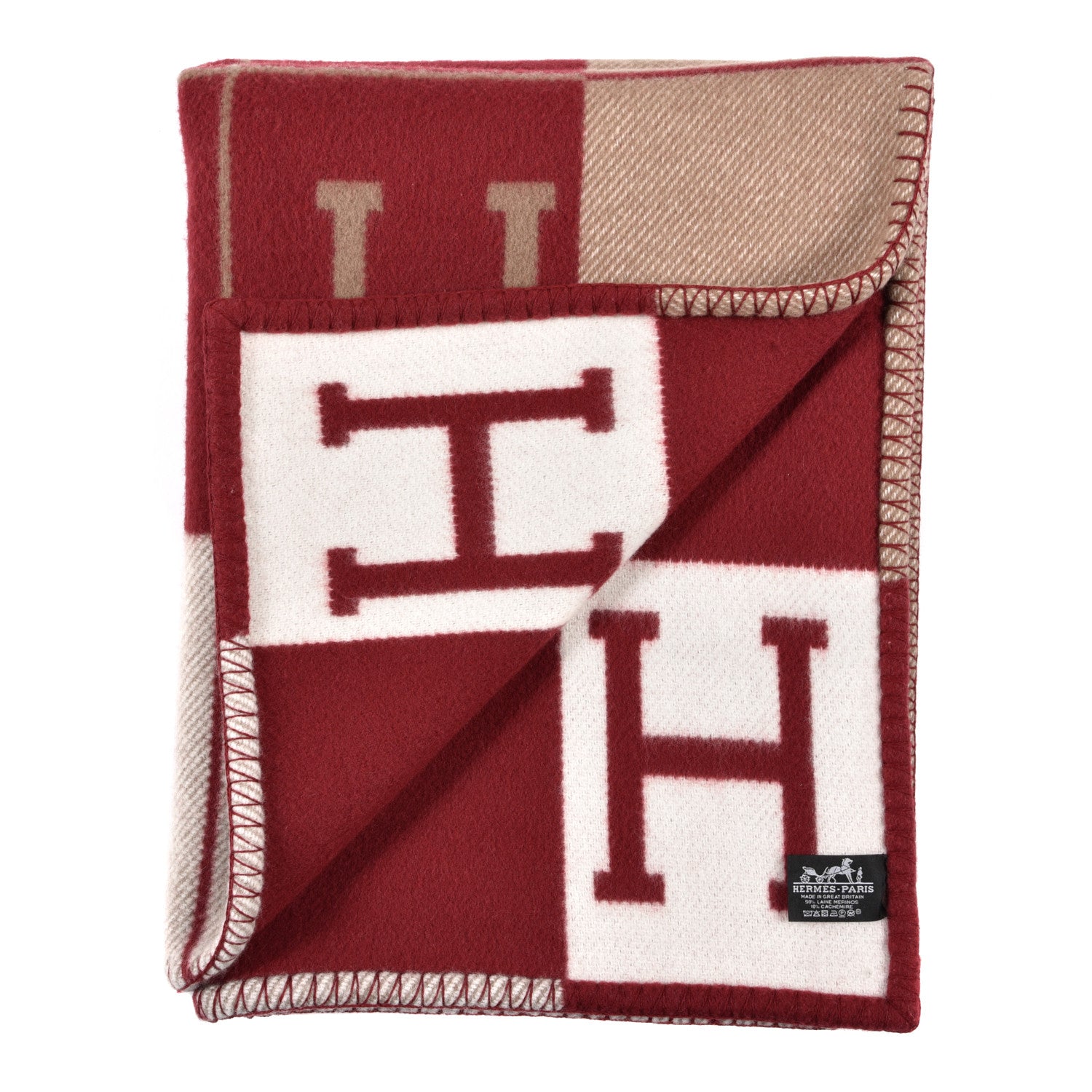 Hermes Wool Cashmere Avalon III Blanket Ecru Rouge H 2 of 3