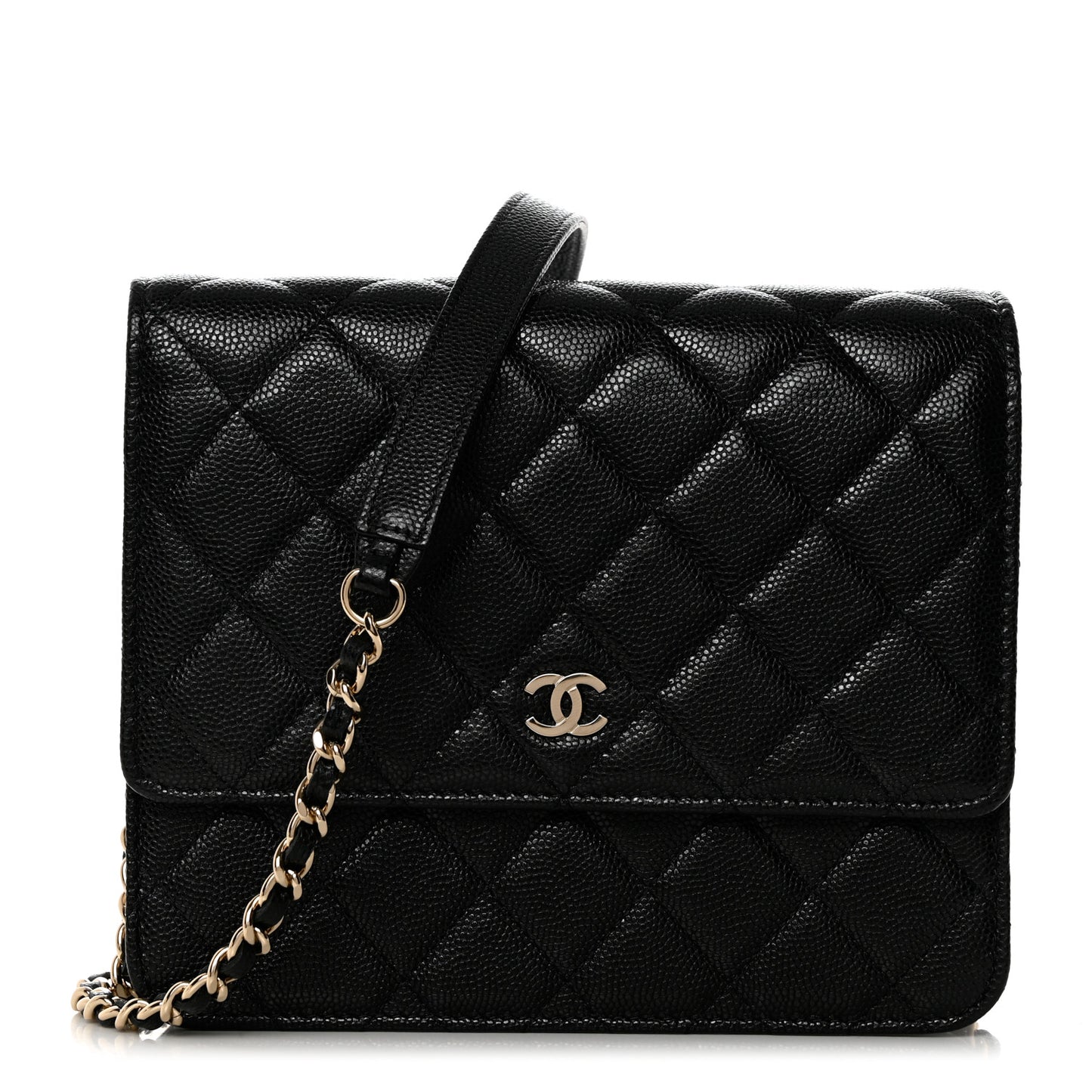 Caviar Quilted Square Wallet on Chain WOC Black