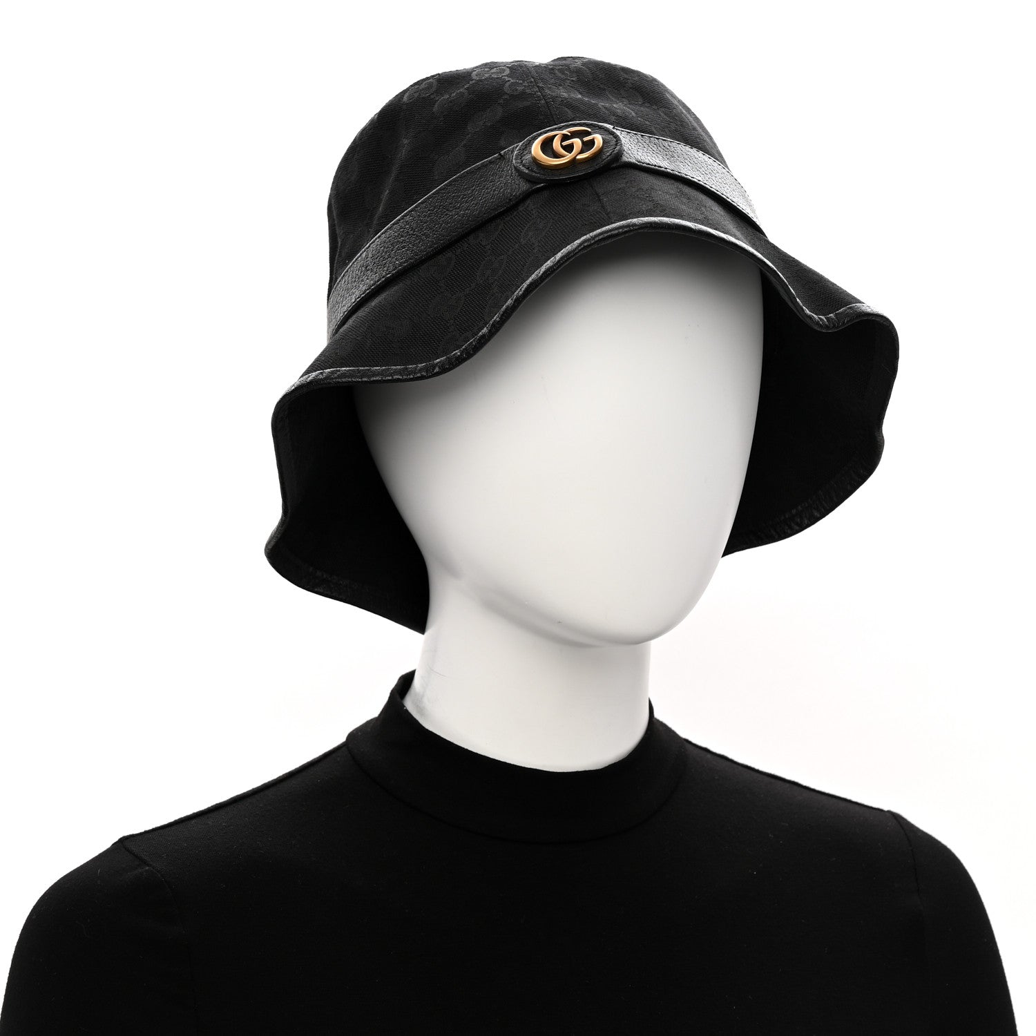 Gucci Monogram Textured Dollar Calfskin GG Jago Bucket Hat XL Black 3 of 16