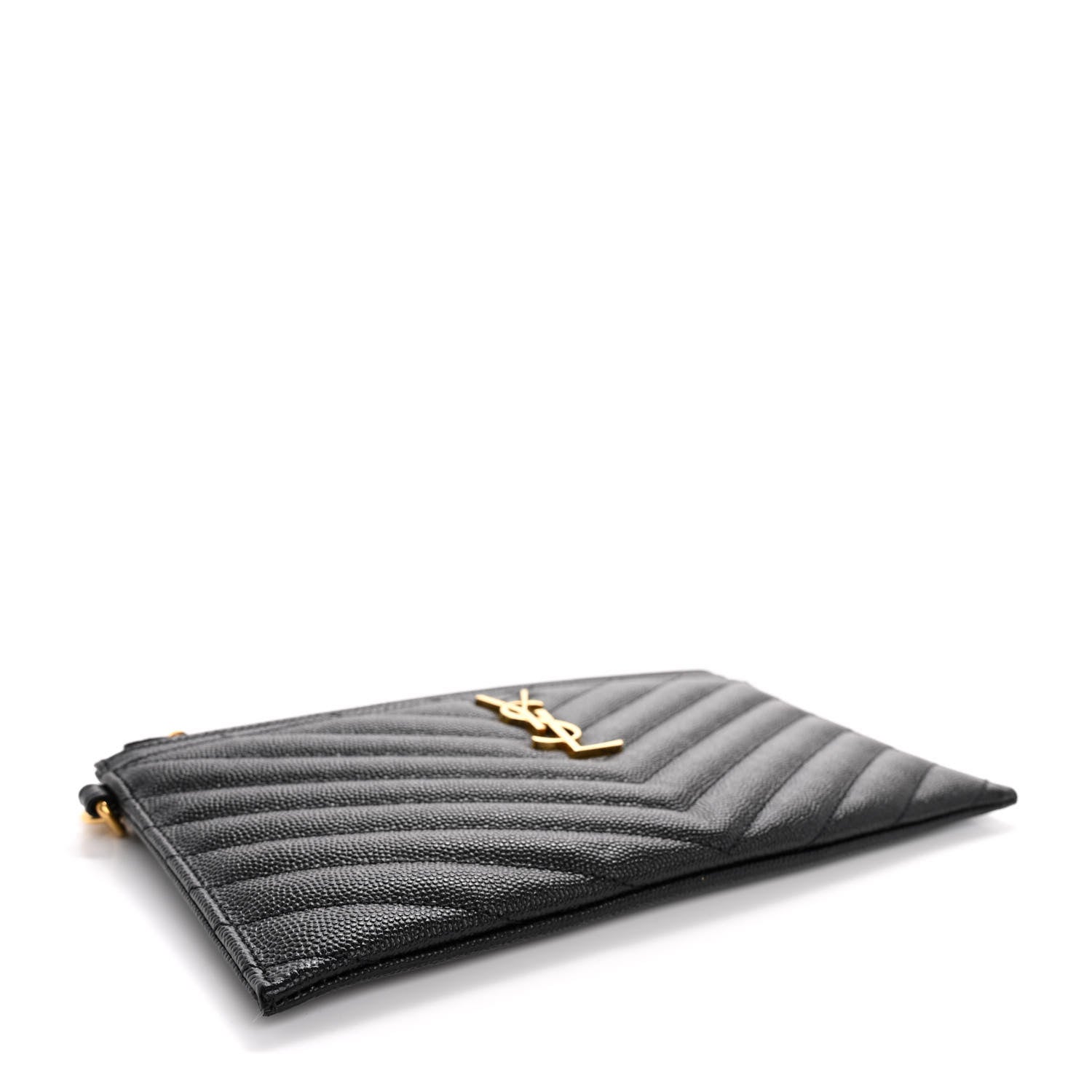 Saint Laurent Grain De Poudre Chevron Monogram Large Bill Pouch Black 4 of 10