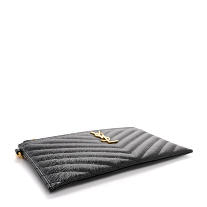 Saint Laurent Grain De Poudre Chevron Monogram Large Bill Pouch Black 4 of 10