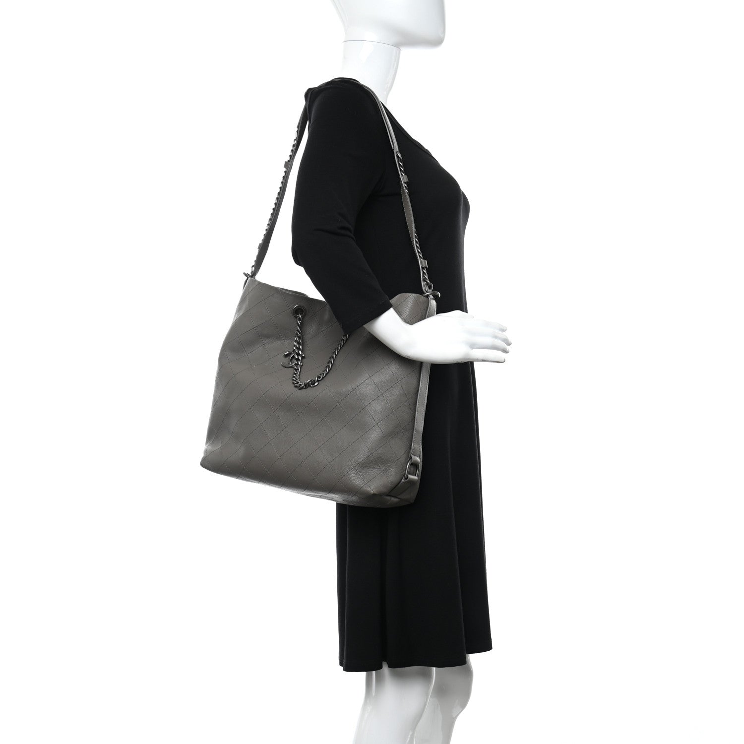 Chanel Calfskin Stitched Large Hobo Grey 3 of 8