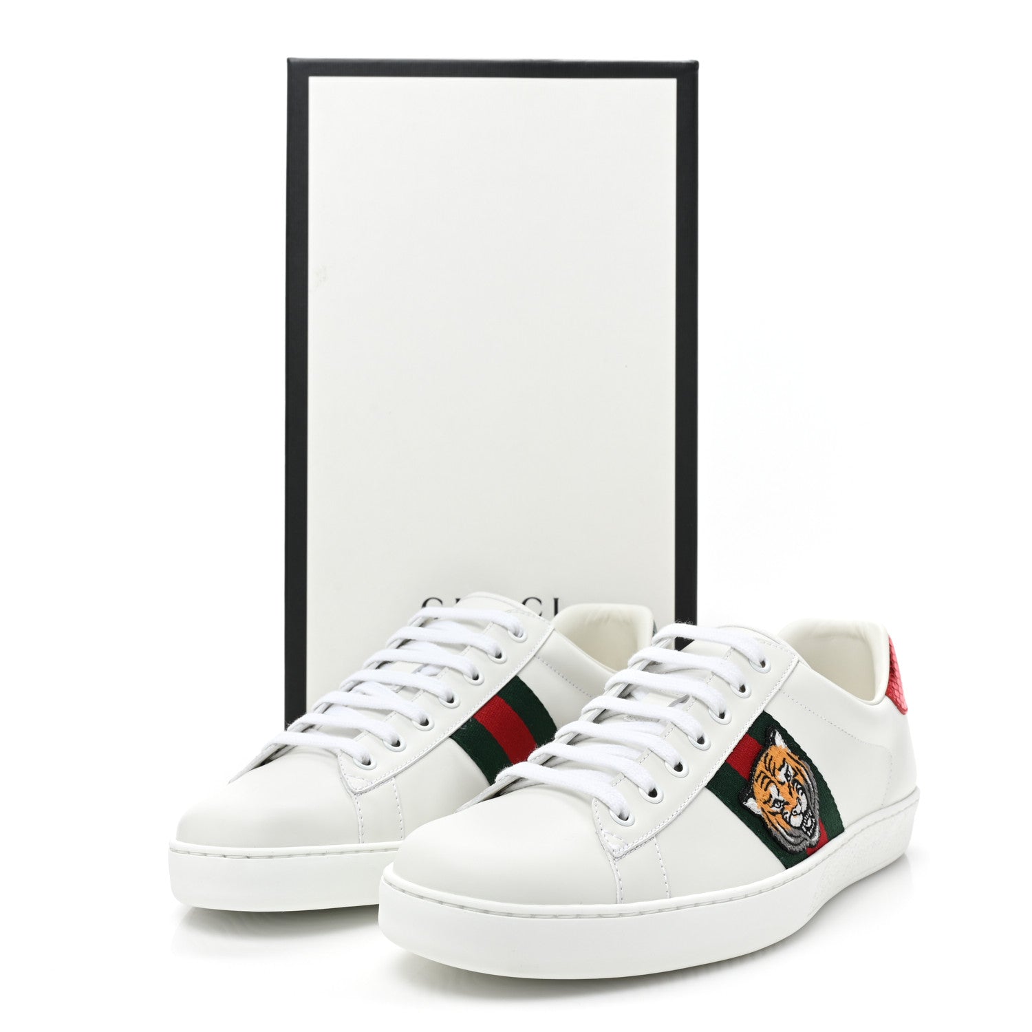 Gucci Calfskin Ayers Web Tiger Embroidered Mens Ace Sneakers 10 White Green Red 11 of 11