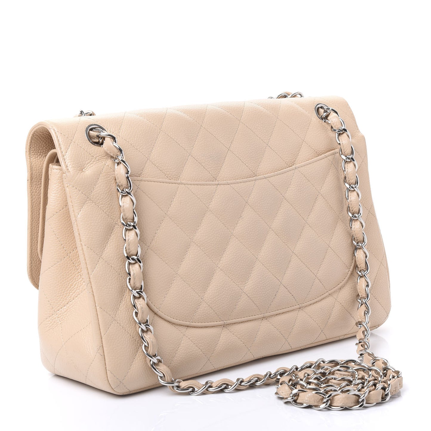Caviar Quilted Jumbo Double Flap Beige Clair