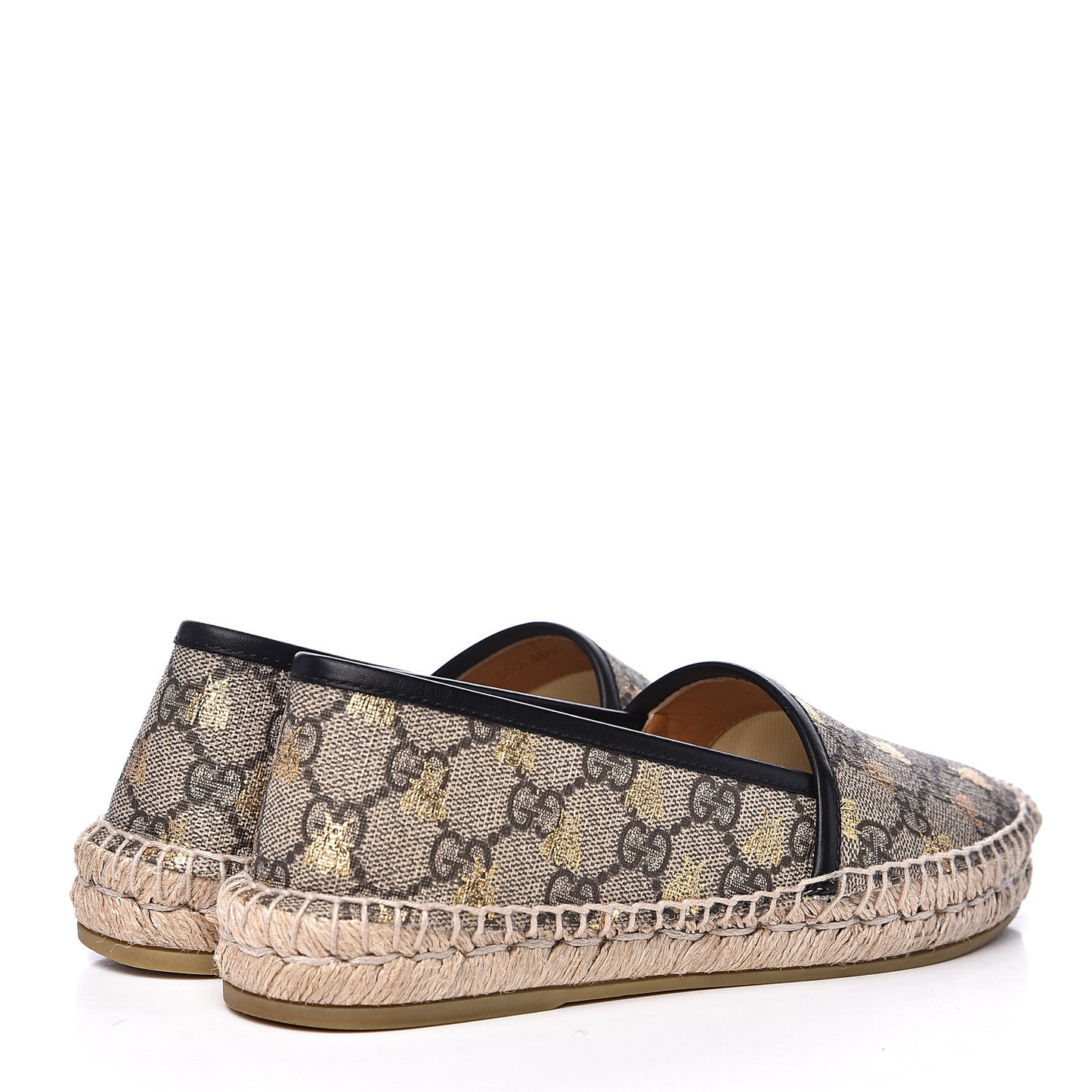 GG Supreme Monogram Bees Espadrille Flats 35.5 Beige Ebony Oro Black