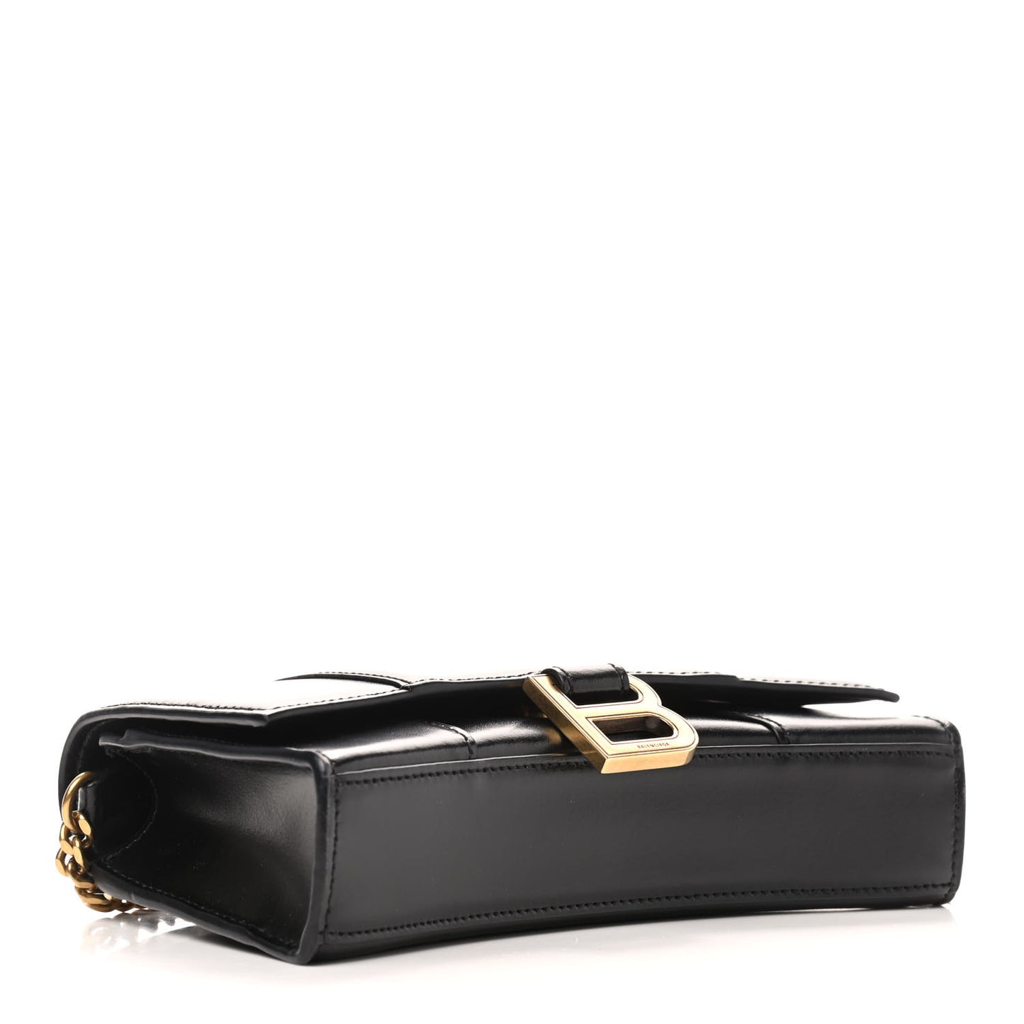 Shiny Box Calfskin Hourglass Chain Bag Black