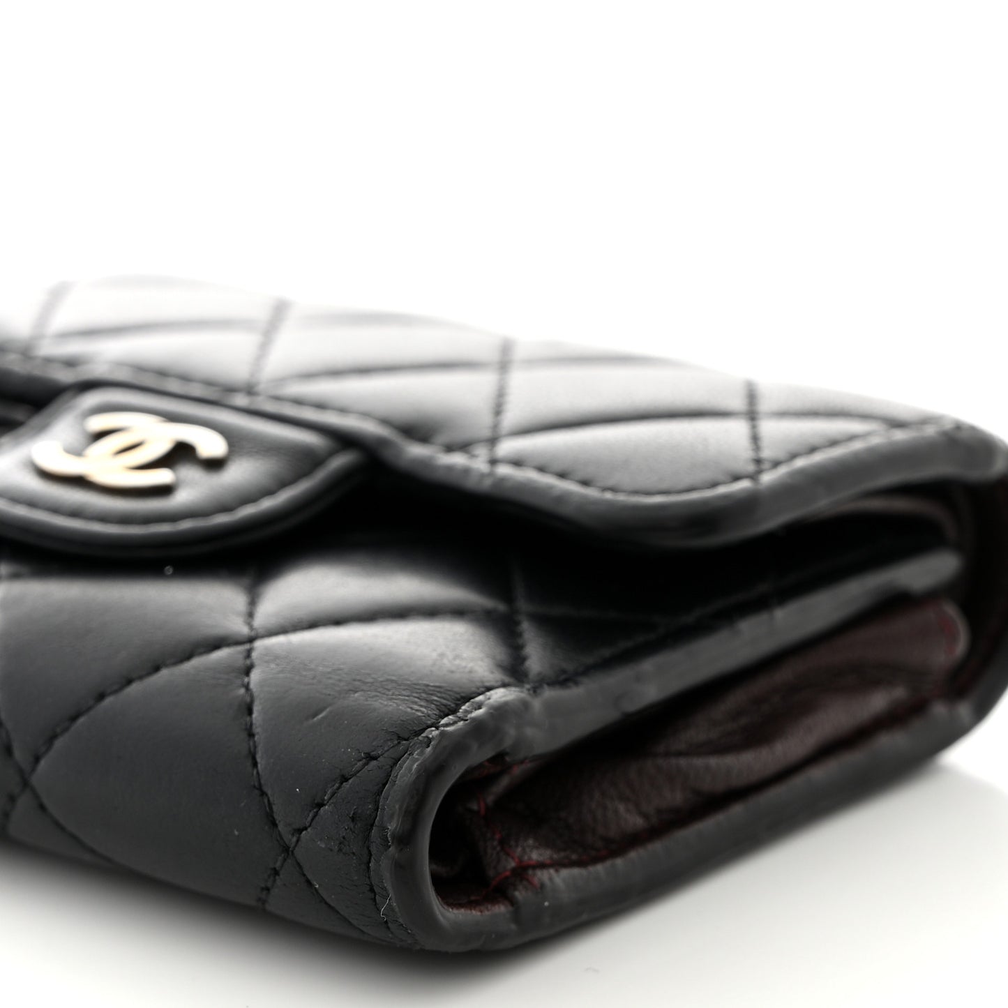 Lambskin Quilted Compact Flap Wallet Black