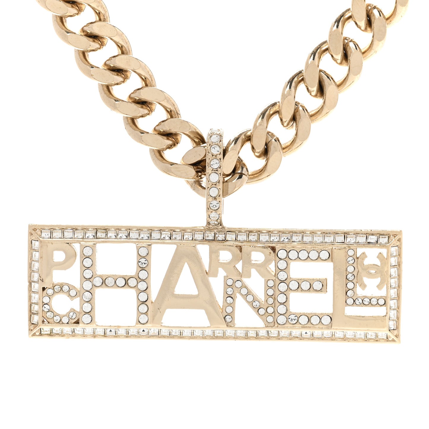 x Pharrell Williams Crystal Logo Necklace Gold
