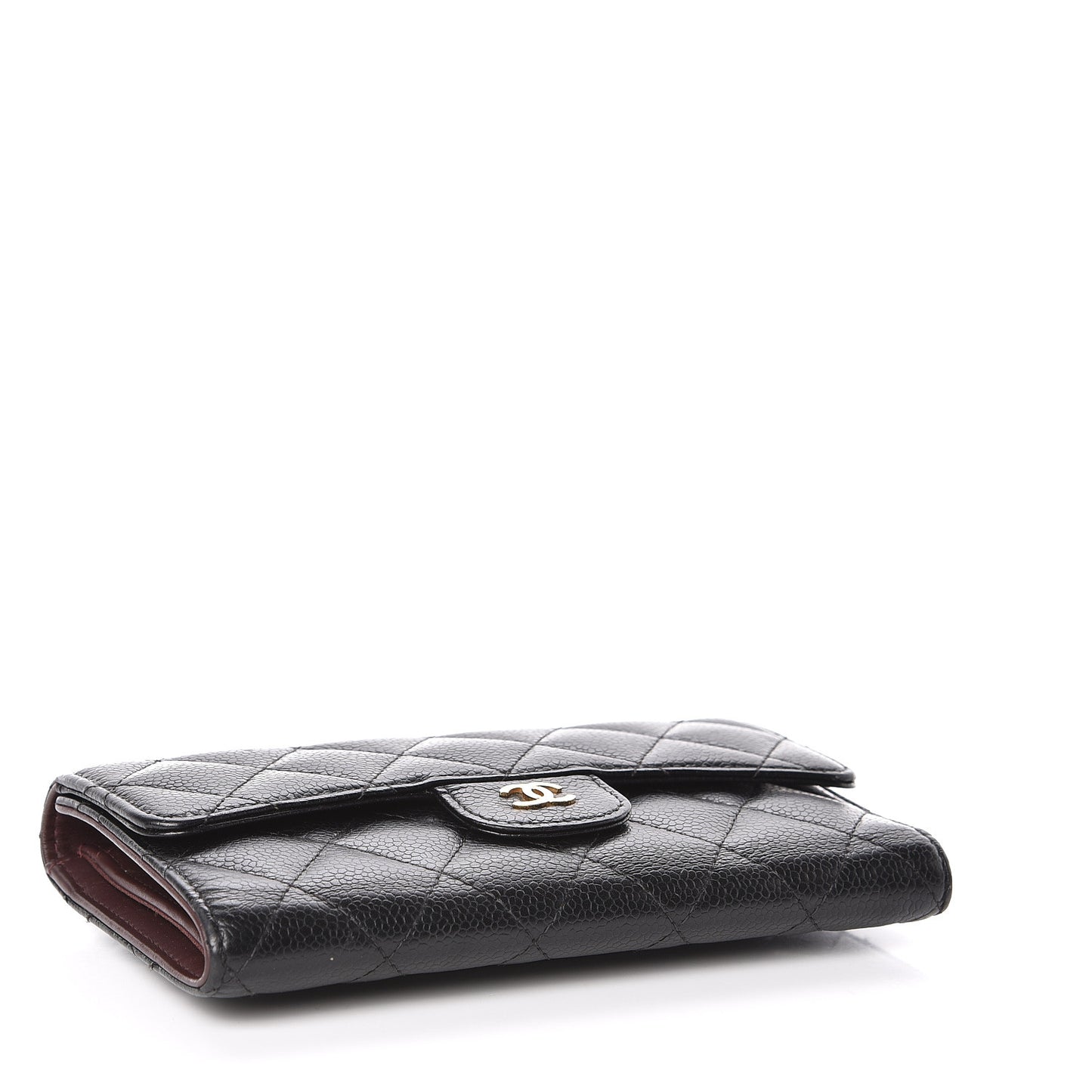 Caviar Quilted Long Flap Wallet Black
