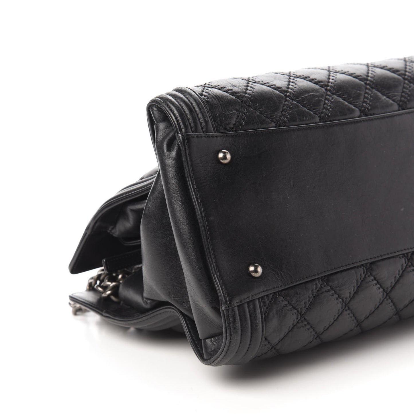 Calfskin Quilted Double Stitch Large Boy Tote Black