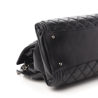 Chanel Calfskin Quilted Double Stitch Large Boy Tote Black 6 of 9