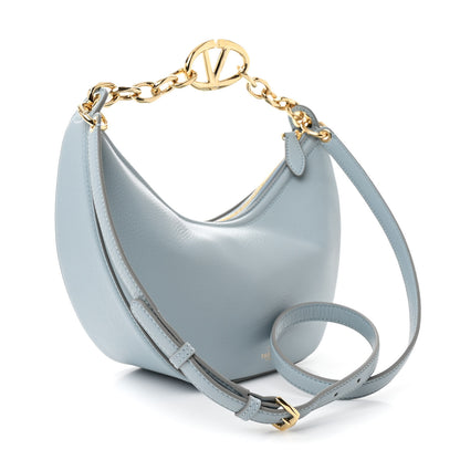Valentino Garavani Grainy Calfskin Small Vlogo Moon Hobo Bag Blue 3 of 10