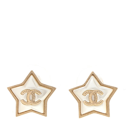 Chanel Resin Metal CC Star Earrings Gold Pearly White 1 of 5