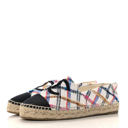 Chanel Tweed Grosgrain CC Espadrilles 39 White Blue Pink Green Black 3 of 8