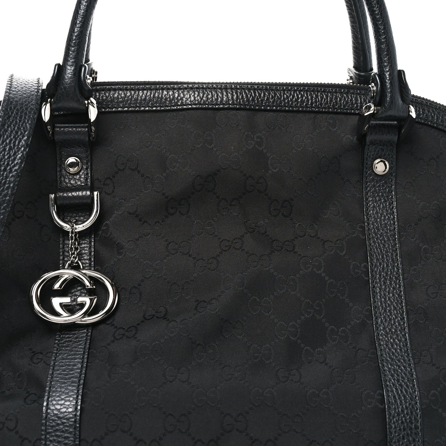 Nylon Monogram Medium GG Charm Dome Satchel Black