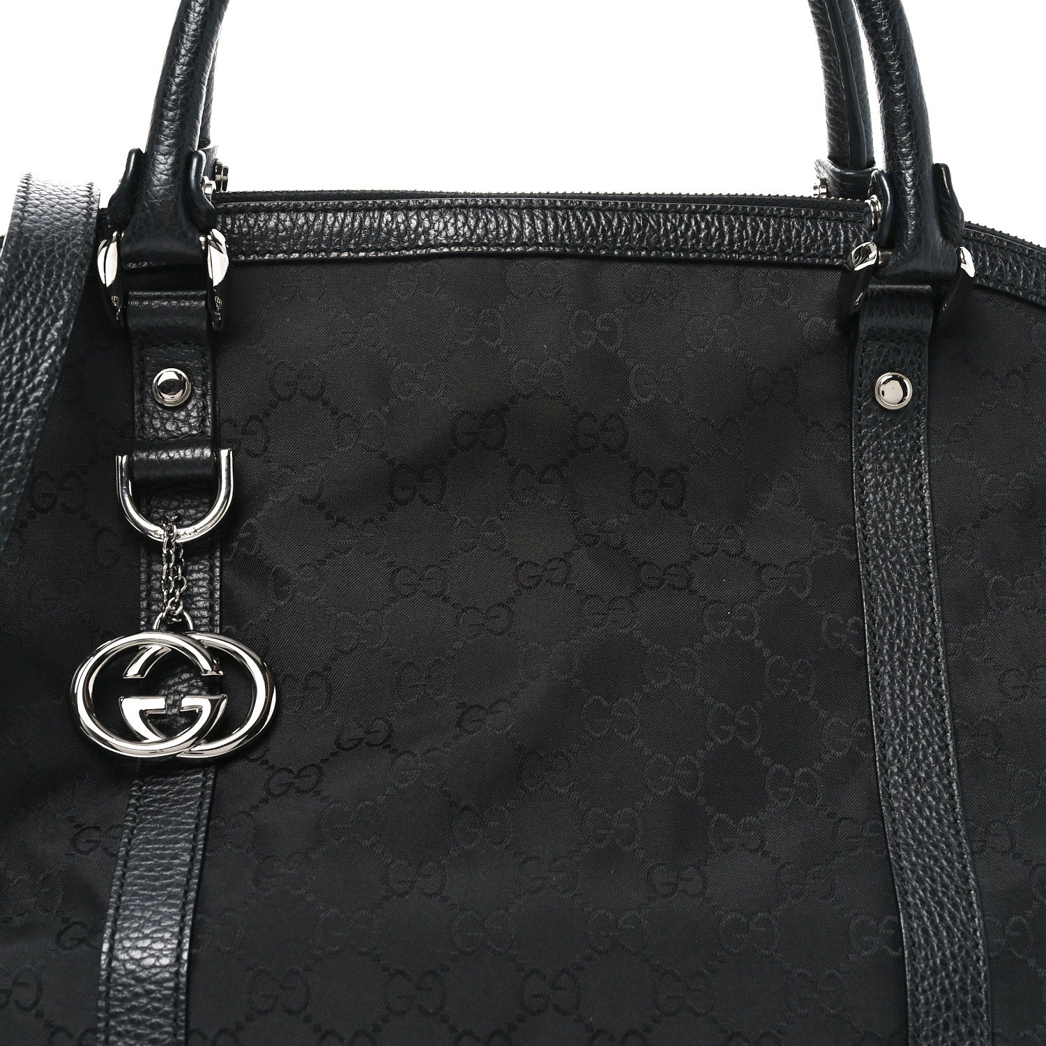 Gucci Nylon Monogram Medium GG Charm Dome Satchel Black 8 of 10