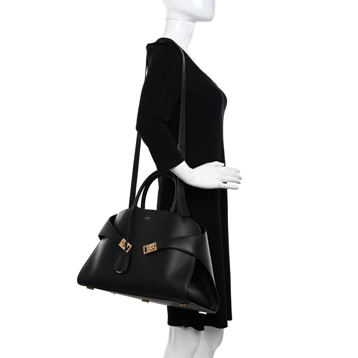 Salvatore Ferragamo Calfskin Medium Hug Bag Black 2 of 10