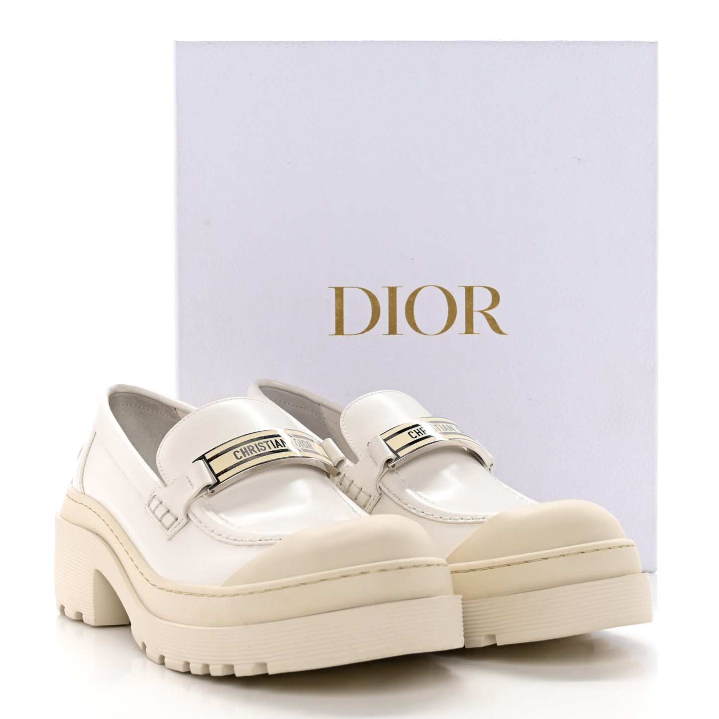Brushed Calfskin Dior Code Lug Sole Platform 35mm Loafers 41 White