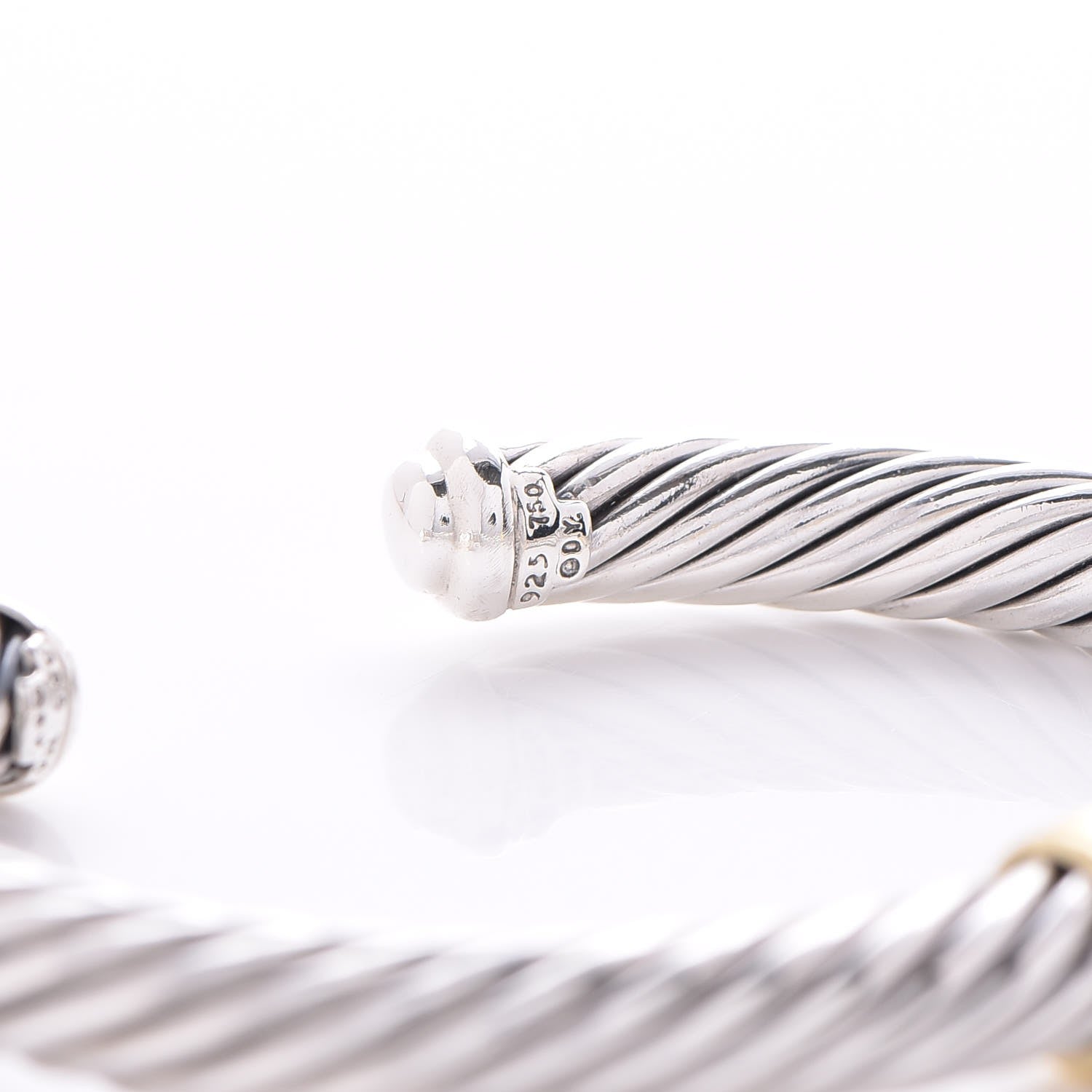David Yurman Sterling Silver 18K Yellow Gold Diamond 7mm Cable Classics Bracelet 5 of 5