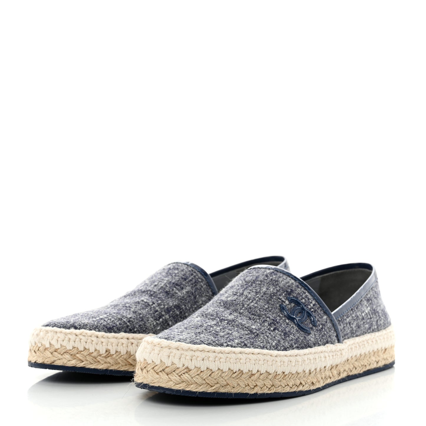 Fabric Patent Calfskin CC Espadrilles 39 Blue