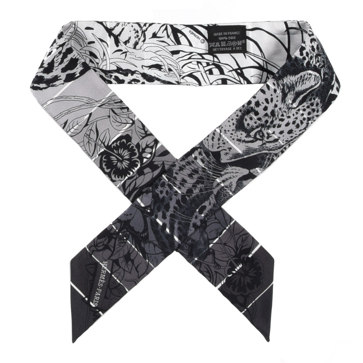 Hermes Silk Jungle Love Rainbow Twilly Gris Black White 1 of 3