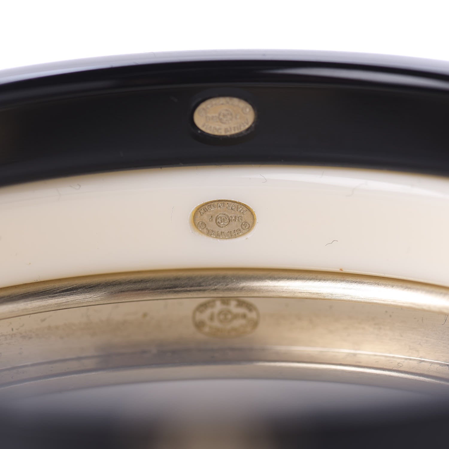 Chanel Resin Metal CC Bangle Set of 3 Black White Gold 3 of 5
