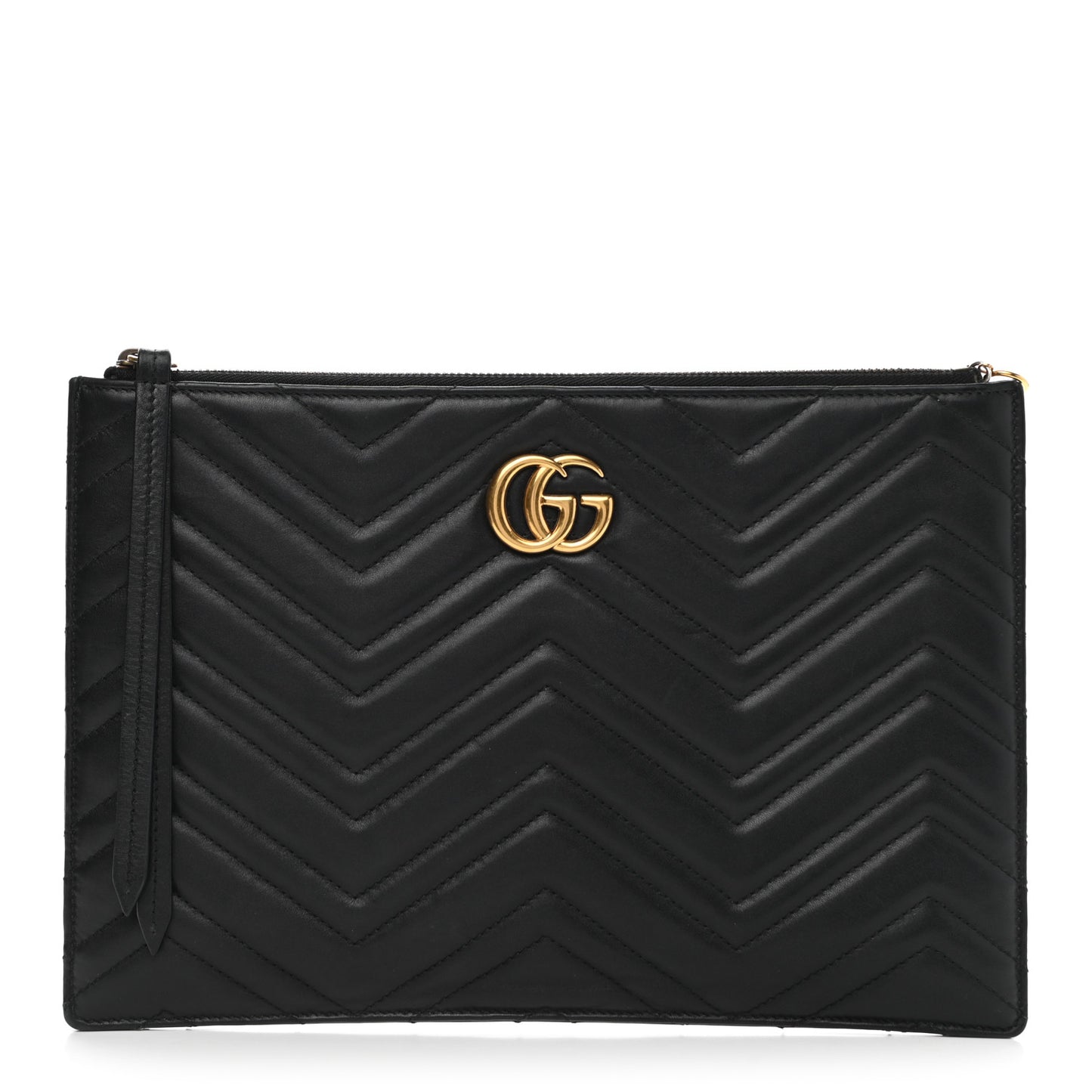 Calfskin Matelasse Large GG Marmont Zip Pouch Black