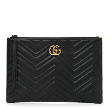 Gucci Calfskin Matelasse Large GG Marmont Zip Pouch Black 1 of 11