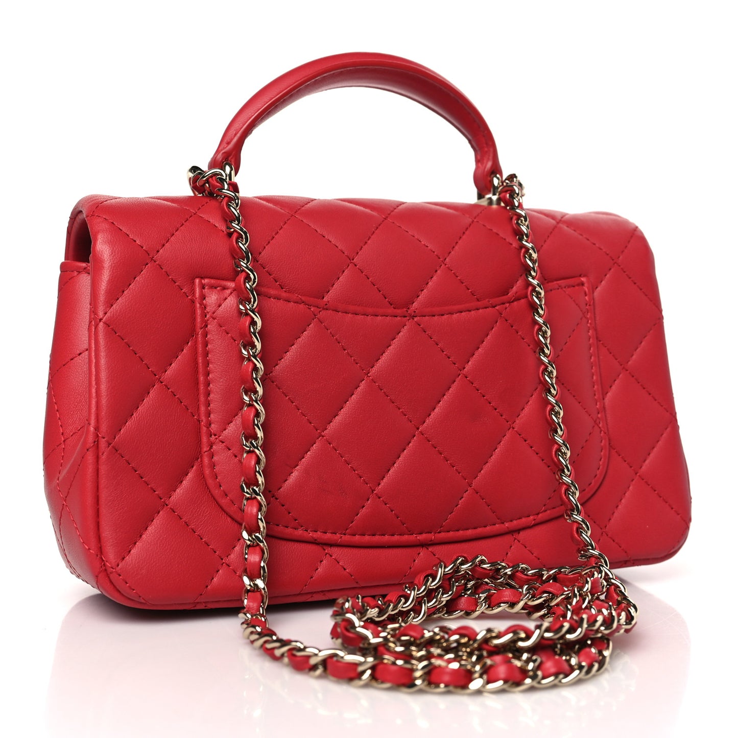 Lambskin Quilted Mini Top Handle Rectangular Flap Red