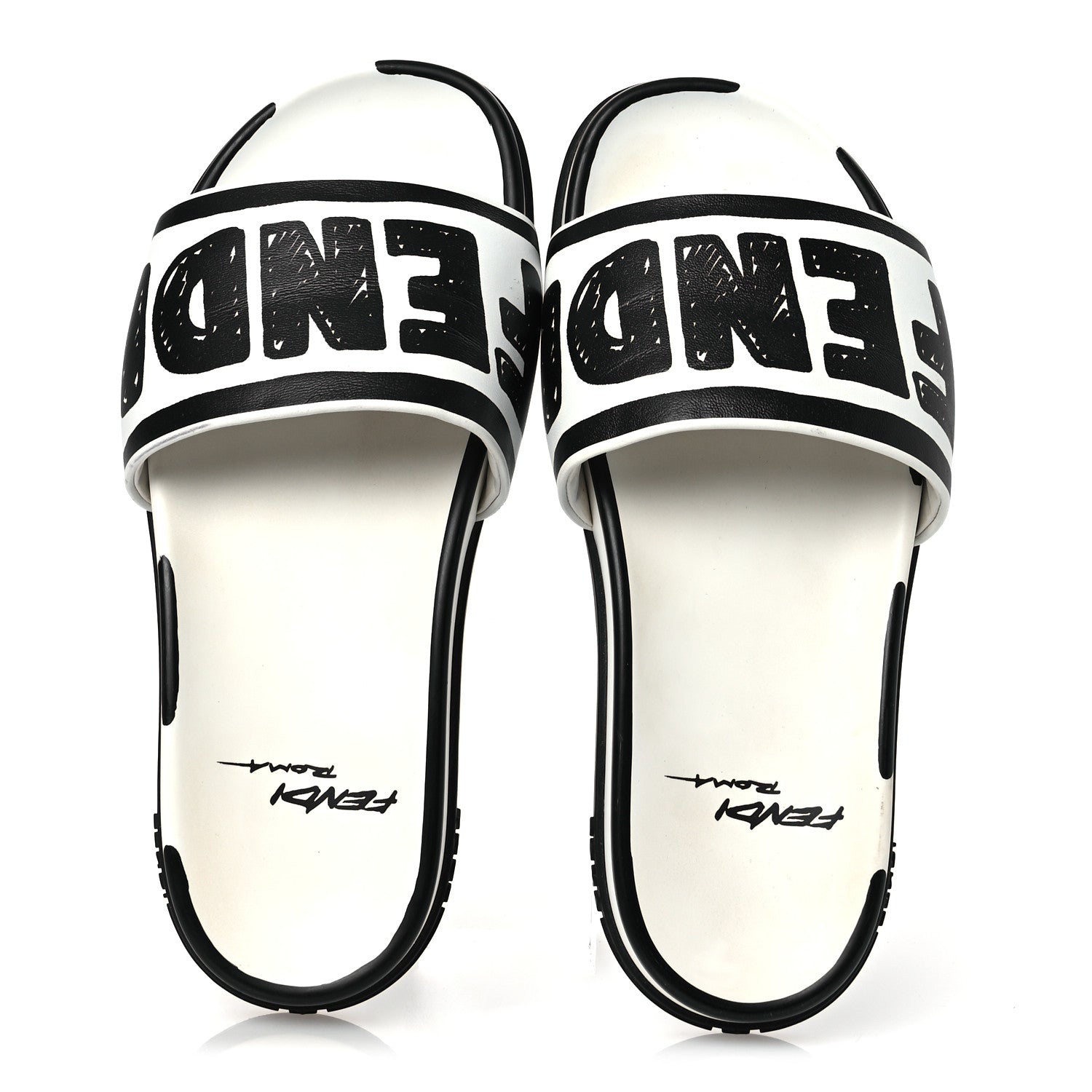 Fendi X JOSHUA VIDES Roma Calfskin Fussbetts Slide Sandals 37 Snow White Black 2 of 13